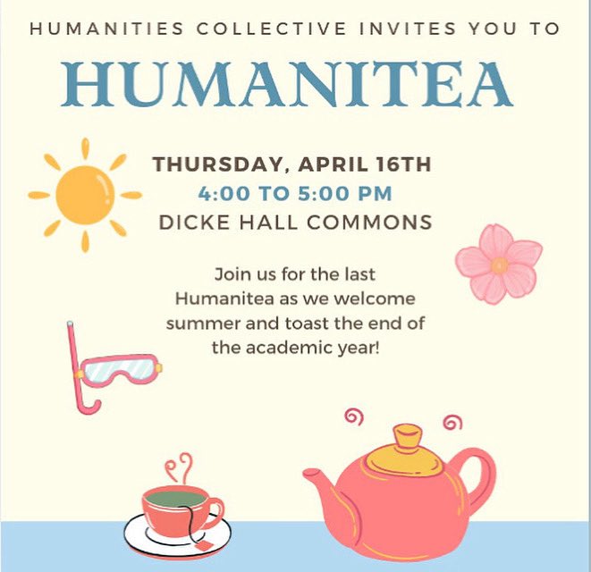 HumanitiesTU's tweet photo. Last HUMANITEA of the year! 🍵☀️
Come relax, enjoy some tea, and spend time together…
All are welcome! https://t.co/WjQmv8kgvs