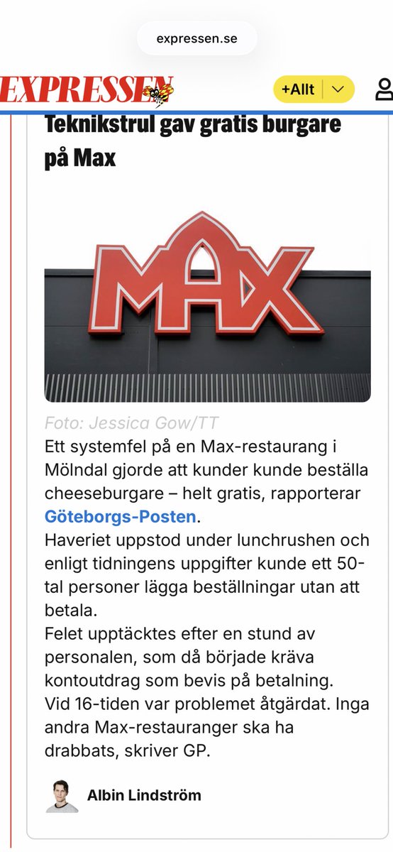 beckmansasikter's tweet image. Har SVT Gävleborgs reporter rasat än över att det inte gällde vegetariska produkter utan cheeseburgare? 😉 #svt #Gävle #MAX