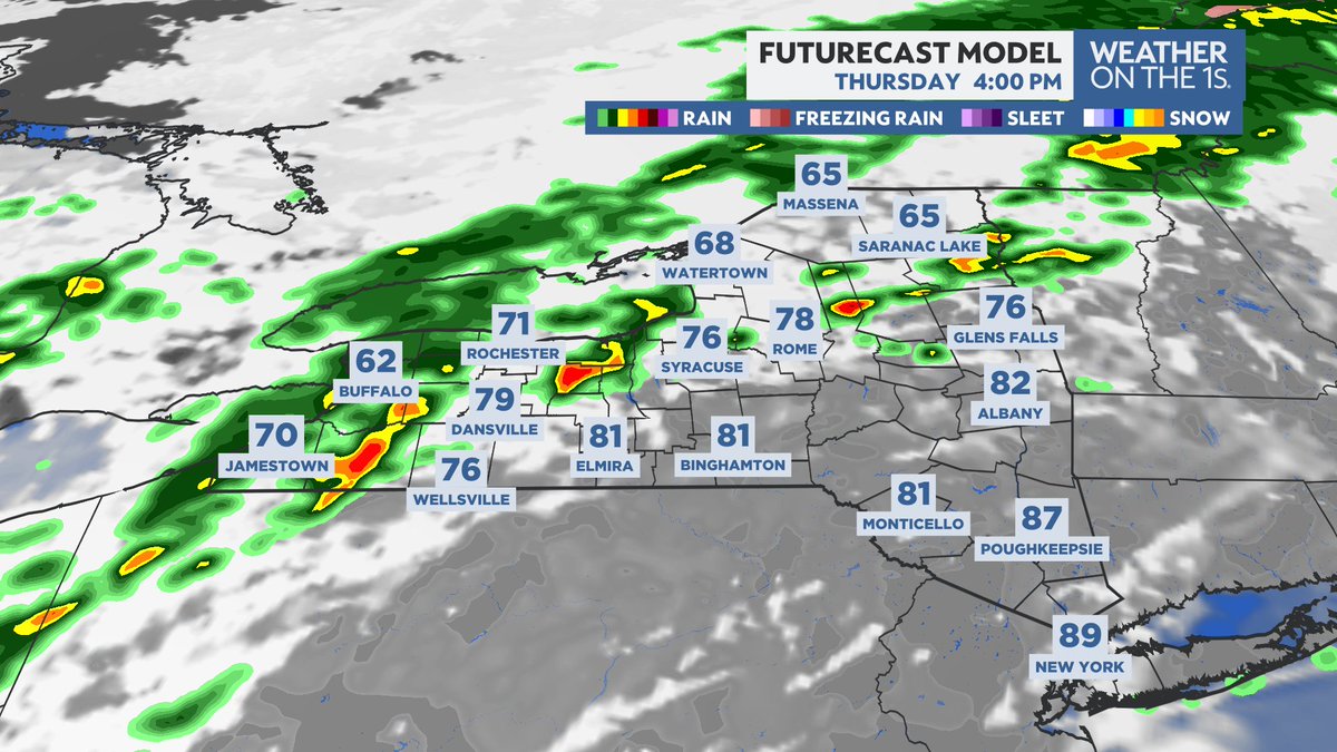 DurkinWeather's tweet image. Latest timing for thunderstorm activity in New York State this afternoon &amp;amp; evening.

All types of severe are unfortunately possible.

Stay weather aware!

Spectrum News 1 #WxOnThe1s

#Buffalo #Rochester #Syracuse #Albany #Utica #Binghamton #Watertown #Elmira #NYwx