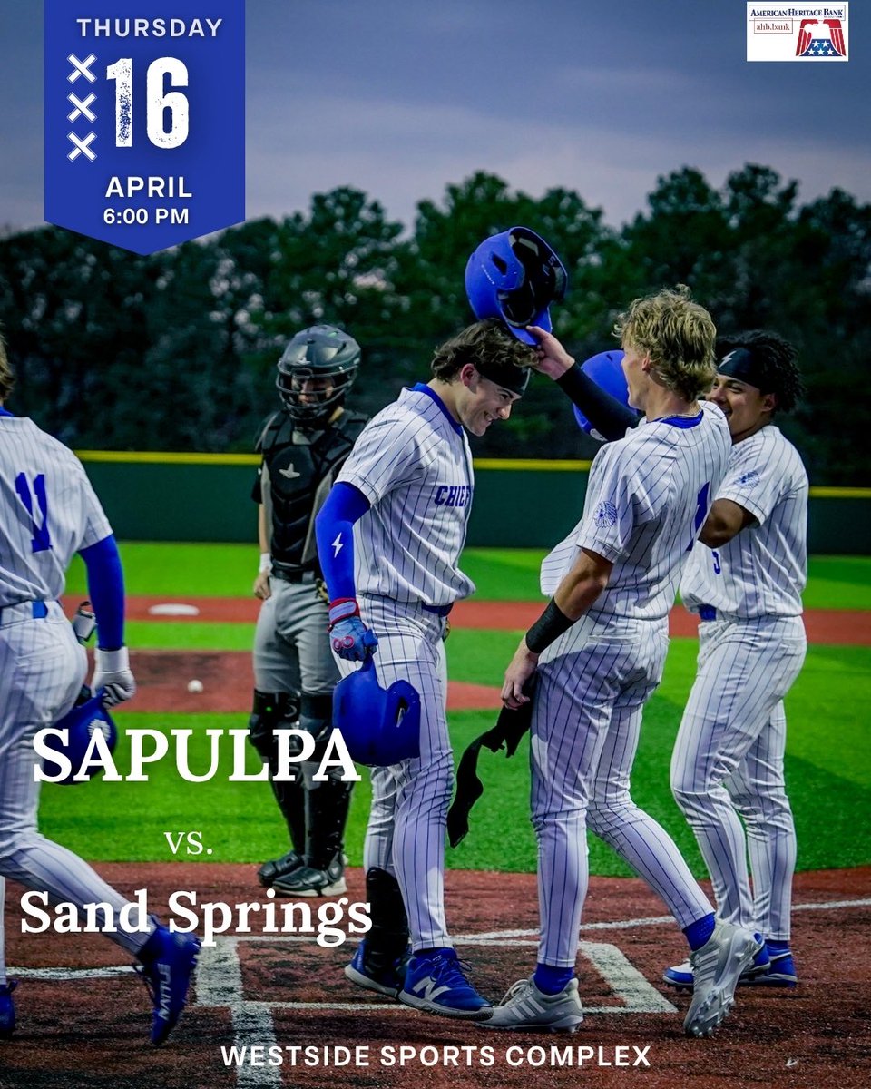 ChieftainAth's tweet image. ⚾️ GAME DAY‼️

🆚 Sand Springs

⏰ 6:00PM

📍Westside Sports Complex

#onamission #chieftainstrong   #ahb