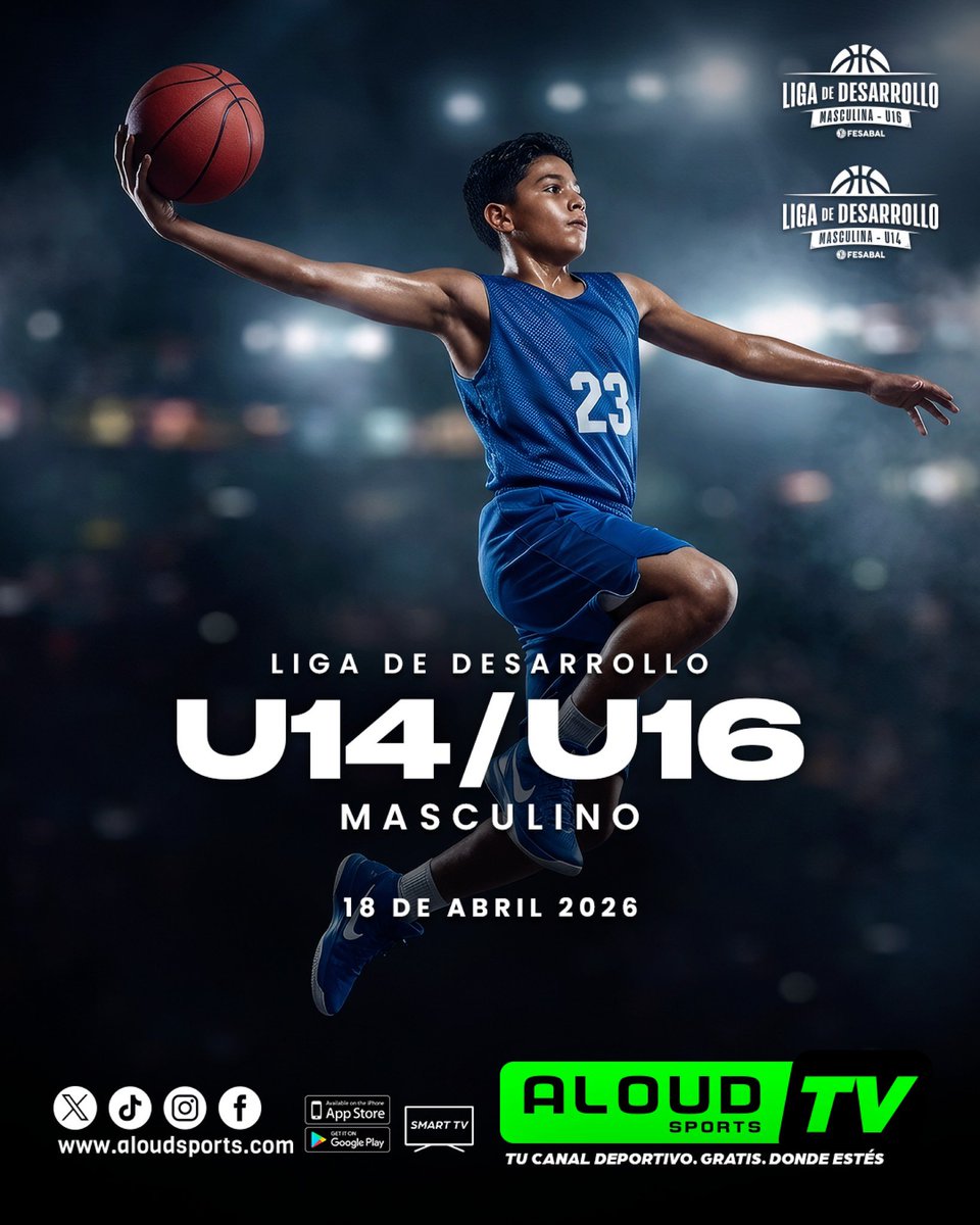 ⛹Este 18 de abril se encienden las luces para la Liga de Desarrollo U14/U16 🏀✨

Talento joven, saltan a la cancha con pasión, disciplina y sueños grandes.☄

 Síguelo en ALOUD SPORTS, en vivo y gratis, donde estés!🫰🏼
📲Descarga la aplicación en Smart TV, iOS y Android.