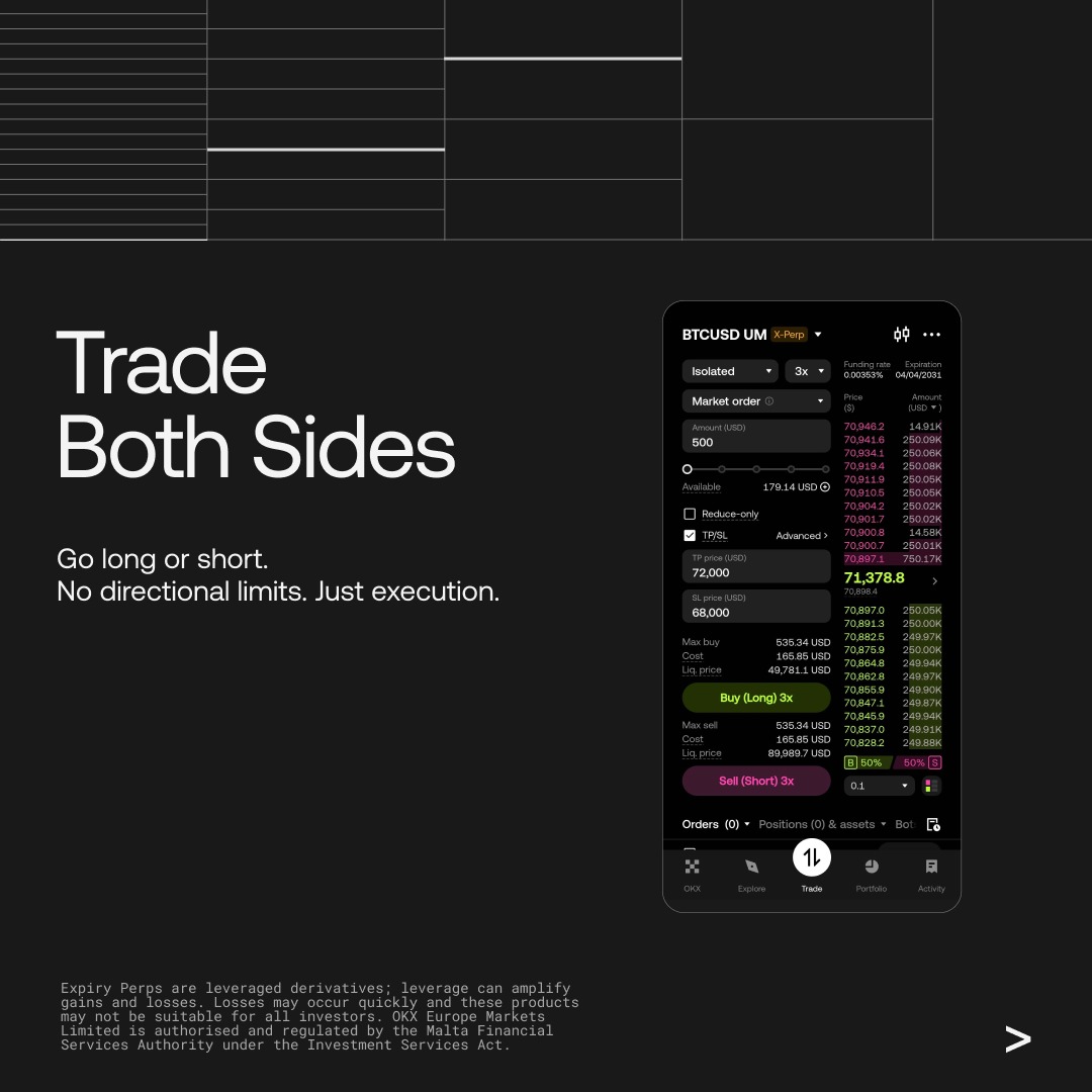 okx's tweet photo. X-Perps: A more powerful way to trade, built for Europe.

More flexibility. More control. Better execution on a trusted platform.

The details that matter 👇