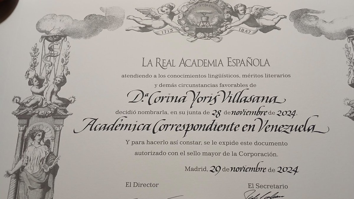 Ayer me fue entregado en la Academia Venezolana de la Lengua el Diploma que me acredita como Miembro Correspondiente en Venezuela de la Real Academia Española.