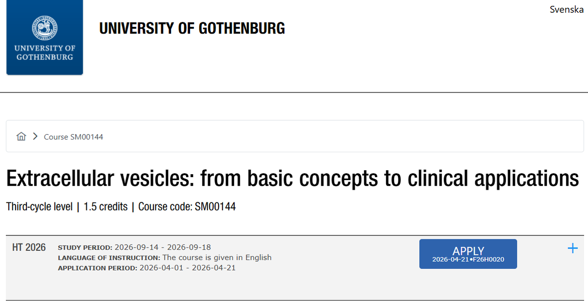 SweEVnet's tweet photo. Here's a PhD course on Extracellular Vesicles at University of Gothenburg, with deadline 21st of April:
https://t.co/bxEfL6U4d1 https://t.co/jDPJJglTa1