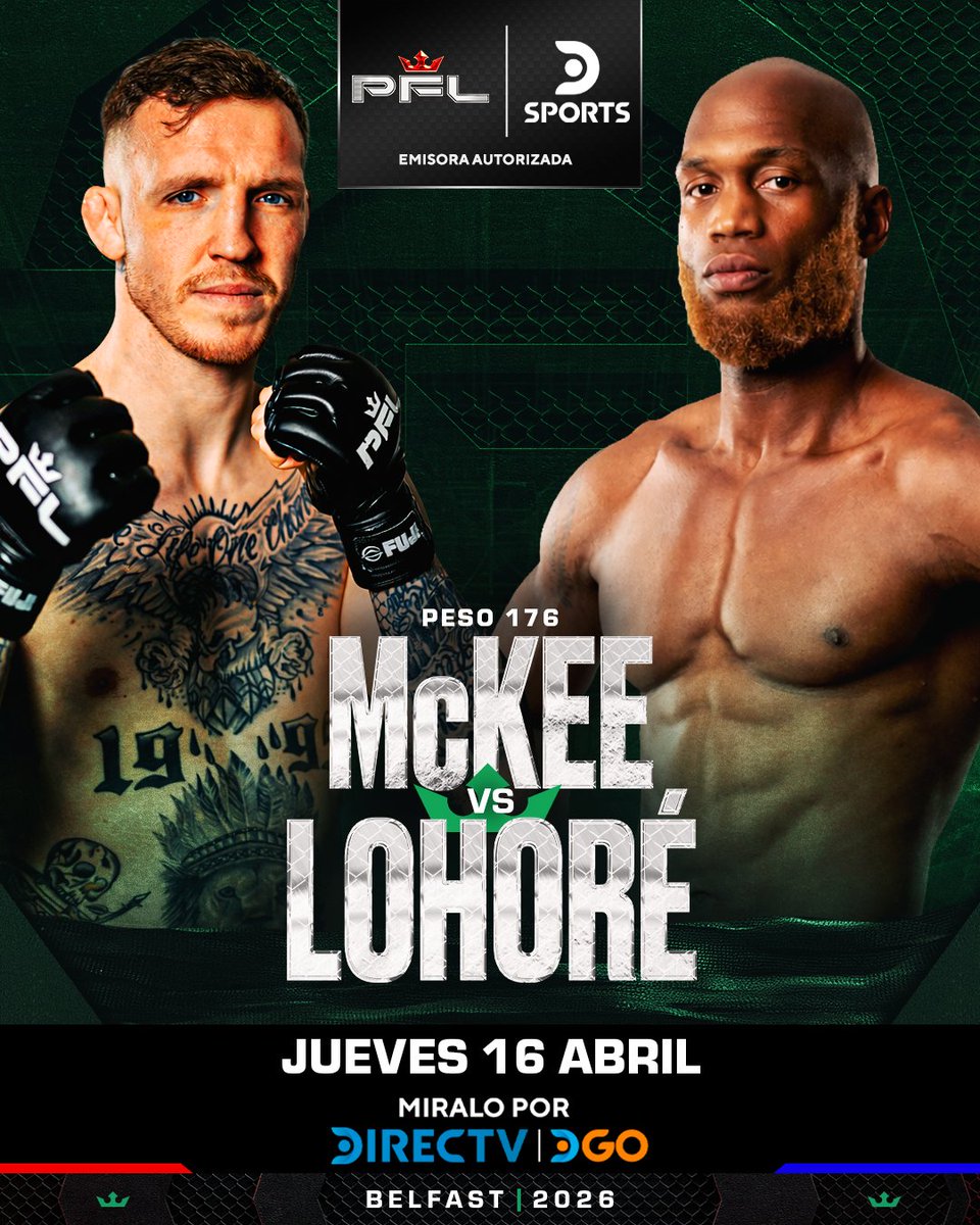 DSports's tweet photo. ¡QUÉ PELEAS SE NOS VIENEN! 🔥
🥊 El irlandés Kelly y el neozelandés Wilson se enfrentarán en el combate estelar del #PFLEnDSPORTS, en Belfast.
🥵 Además, McKee y el francés Lohoré protagonizarán un choque tremendo.
#DSPORTSFight
¡Lo vives por #DIRECTV y #DGO! 📺📱 https://t.co/gJJIWQElgY