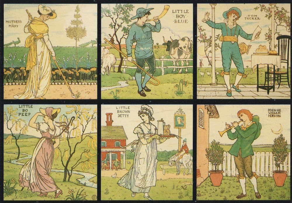 ellin_anderson's tweet image. "A Baby's Bouquet of #NurseryRhymes" and a selection of characters by #WalterCrane (1845–1915). #BookologyThursday