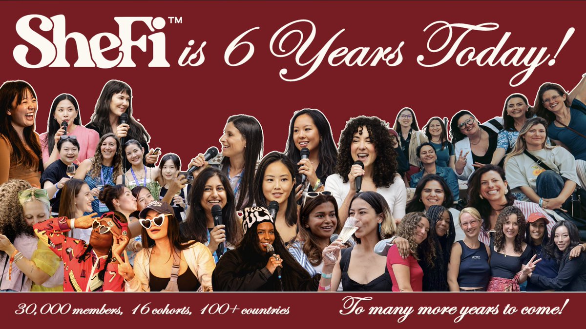 shefiorg's tweet photo. SheFi turns 6 today. 💫   

30,000 members. 16 cohorts. 100+ countries.  

Every single one of those numbers is a woman. The ones who showed up curious, stayed through difficulty, built in quiet, and made this community what it is.   

In an industry that's constantly reinventing itself, community is what makes reinvention feel like possibility instead of fear.   

That's what you've all built here.   

Thank you to every team member who has been a part of SheFi: Ela, Syd, Naomi, Feven, Porter, Stef, Kendriana, and Alyssa Mae. 

SheFi exists because of every single one of you. 💜  

Six years down. Many years to come. 👑