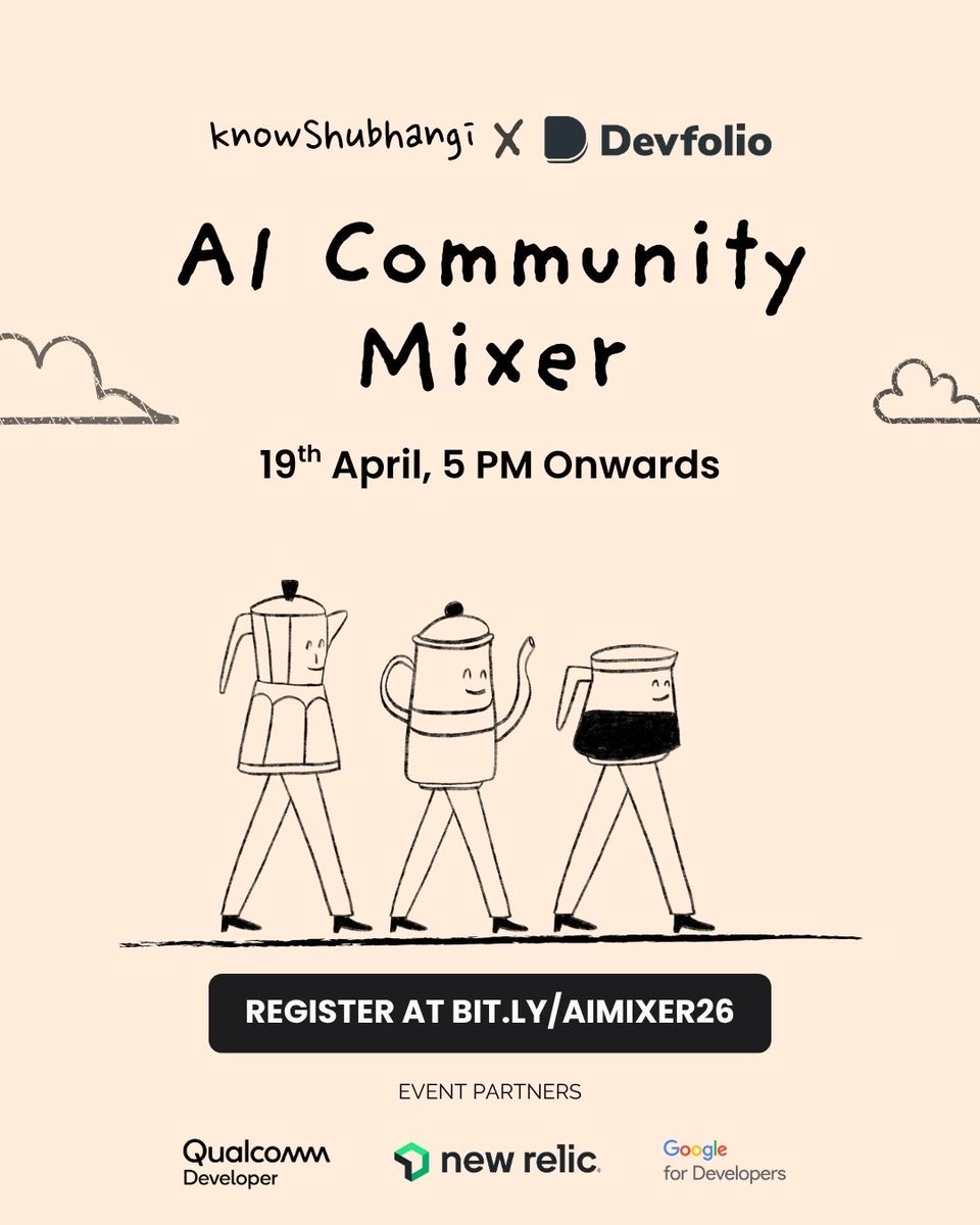 knowShubhangi's tweet image. Most AI events are 90% people talking about AI.

This one is 50+ people actually building it.

Researchers, engineers, founders, investors. 
Small room. Demos, feedback, real conversations.

Bangalore, 19th April. 

@devfolio @Qualcomm_Dev @newrelic @GoogleDevsIN 

#AI #Bengaluru