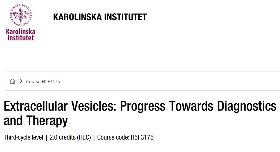 andregorgens's tweet photo. I'm organizing the doctoral course 'Extracellular Vesicles: Progress Towards Diagnostics and Therapy' in Oct 2026 at @karolinskainst in Stockholm 
Open for all doctoral students &amp; postdocs, also external ones! Thanks for sharing! Register here before May 5
https://t.co/qNU5CCFOWr https://t.co/M2voBfCBuq