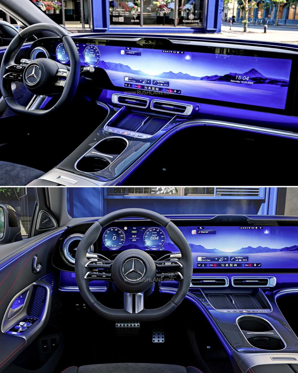 rushlane's tweet image. Mercedes teases electric C-Class interior ⚡

➡️ Massive 39.1-inch Hyperscreen
➡️ Full-width digital dashboard
➡️ Minimal physical controls

Global reveal on April 20 🔥

#Mercedes #ElectricCClass #EV #LuxuryCars #AutoNews