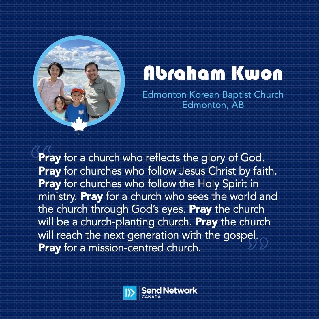 Join us in praying today for the Kwon family and Edmonton Korean Baptist Church as they serve the Korean speaking community in Alberta's capital city: missionaries.namb.net/full/seongbeom… 

#SendEdmonton #CNBCAlberta