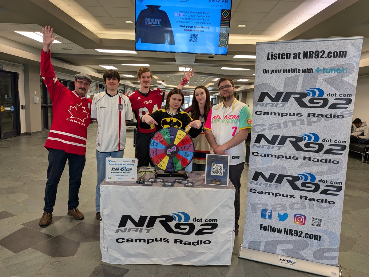 NR92's tweet photo. Hey NAIT! Come check us out in the South Lobby from 9:30 to 10:30 with a chance to win some prizes! Make sure to follow this account to spin the wheel!
#NR92SPORTSFLASH #OOKSATHLETICS https://t.co/iLV25xrIvh