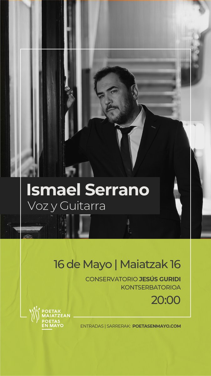 poetas_mayo's tweet image. @SerranoIsmael estará en #Vitoria-#Gasteiz con "Guitarra y voz", un concierto íntimo y emocionante.
#PoetasEnMayo2026 #PoetakMaiatzean2026
@VG_Kultura @Irekia @Araba @culturagob @vitalfundazioa @Aidazu_AV @elcorreo_alava @radio_vitoria
poetasenmayo.com/es/eventos/eve…