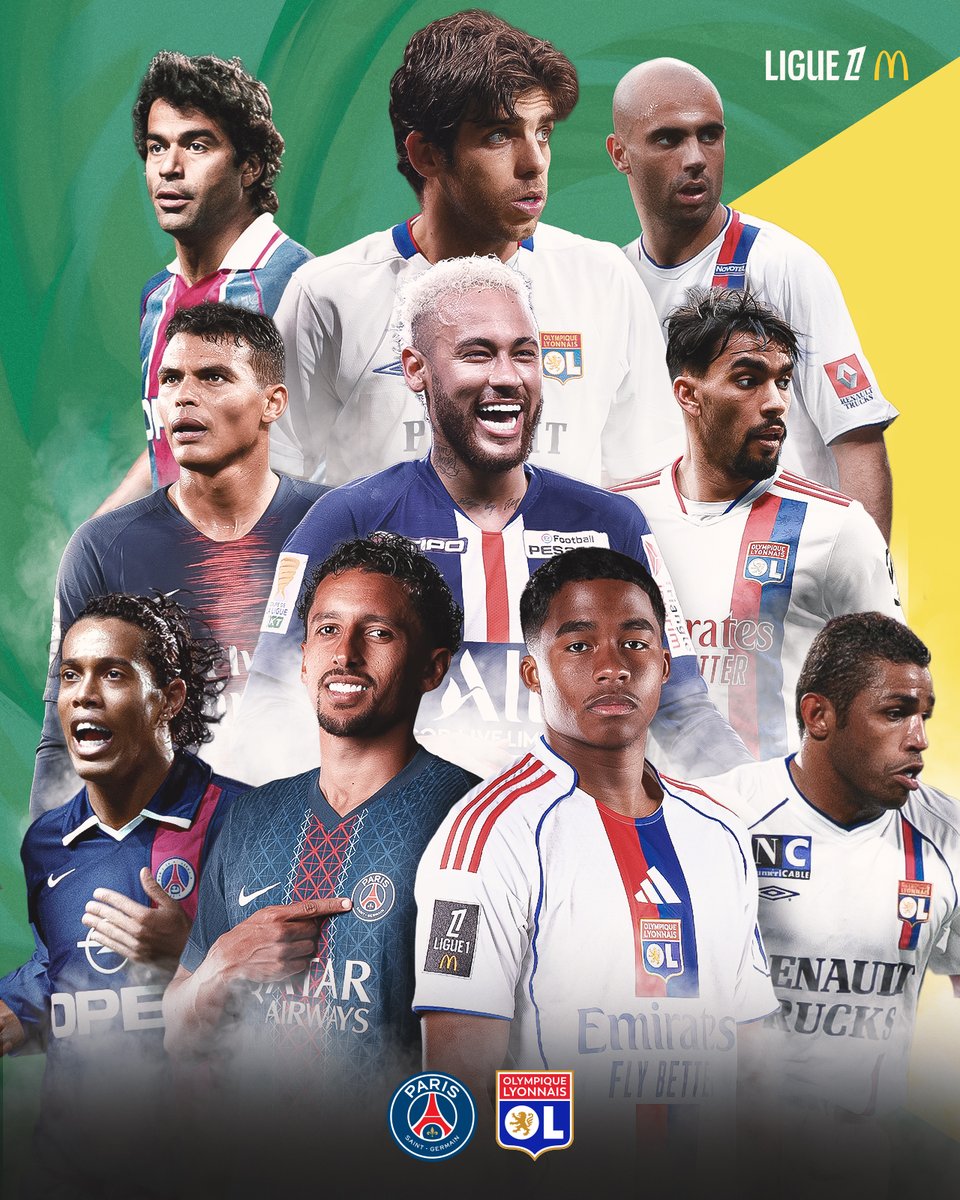 Ligue1's tweet photo. Le Brésil, c'est toute une histoire pour le @PSG_inside et l'@OL 🇧🇷 https://t.co/tjeKB0Wted