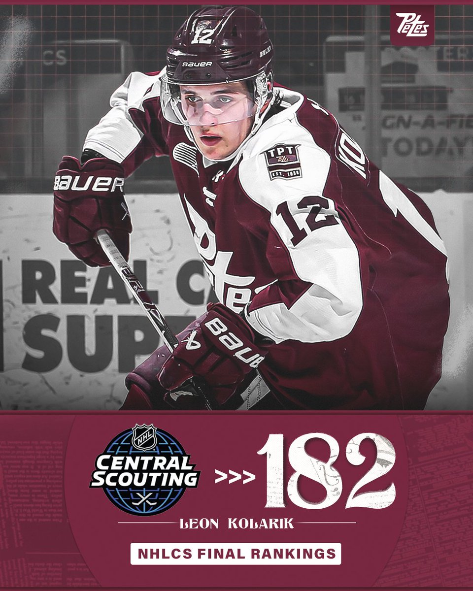PetesOHLhockey's tweet photo. FOUR Petes have been named in @NHL Central Scouting's Final Rankings for the 2026 NHL Draft:

Adam Novotný - 14 (NA Skaters)
Adam Levac - 97 (NA Skaters)
Leon Kolarik - 182 (NA Skaters)
Aiden Young - 223 (NA Skaters)

Complete List: https://t.co/tLPoszfxA9

#GoPetesGo #NHLDraft https://t.co/NuY80qeOQO