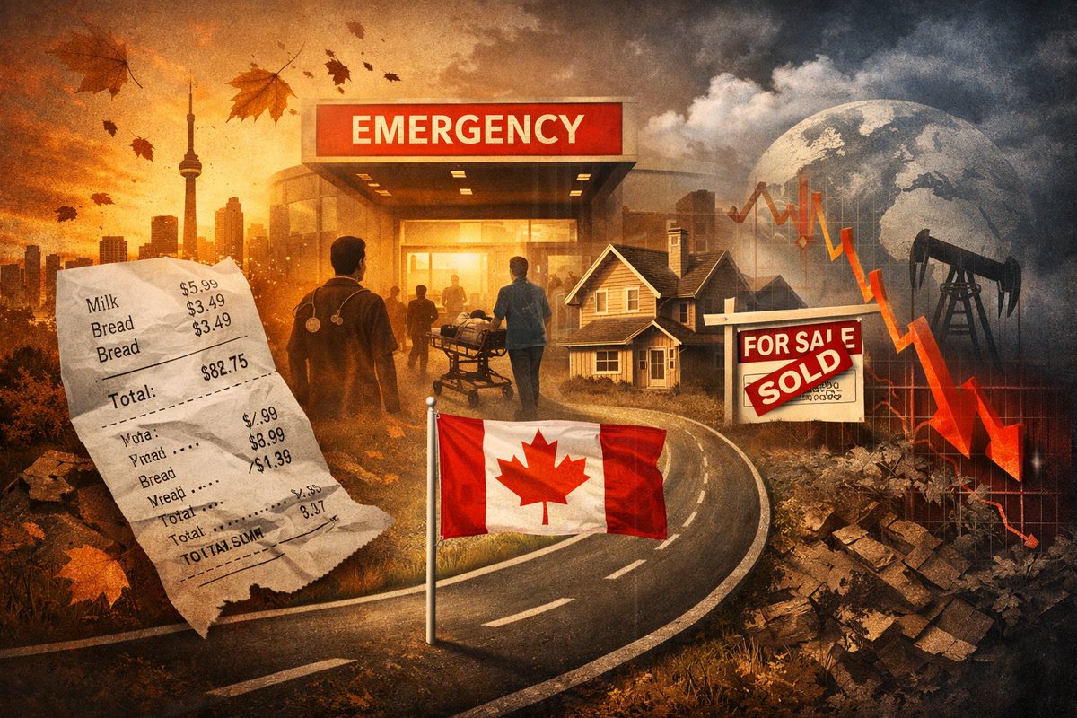 TheELongWave's tweet photo. Canada’s four biggest concerns today are not random.

They are the emotional fingerprint of a country under strain:

✔️Cost of living
✔️Healthcare
✔️Housing
✔️The economy

Look at the deeper pattern:

Affordability creates stress.

Healthcare failure creates frustration.

Housing creates insecurity.

Economic uncertainty creates anxiety.

That is what a late financialized era feels like. 

The old system still stands.

But fewer people believe it still works for them.

This is how social mood changes before structures change. 

In Schumpeter’s terms, societies do not renew by smoothing over every crack.

They renew through creative destruction 

Canada feels like a country caught between denial and restructuring.

Not collapse.

Not comfort.

Pressure without resolution.

That is why this moment matters.