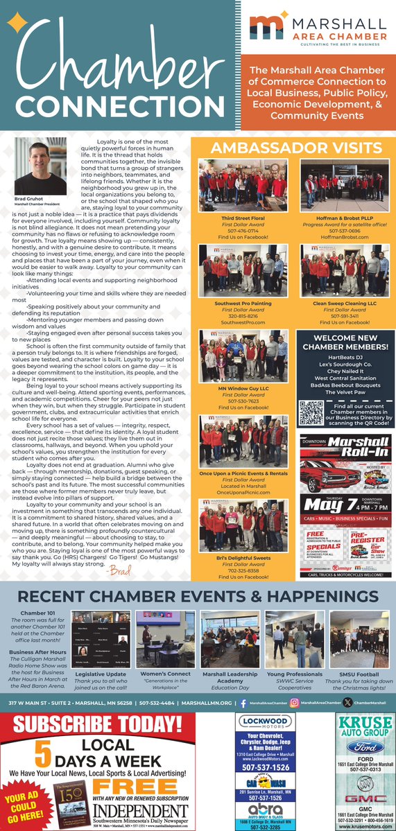✨Check out the April Chamber Connection! Find it in The Marshall Independent every third Thursday of the month, or view it on our website: shorturl.at/oEJps

MarshallMN.org

#ChamberConnection #Newspaper #Updates #Events #ReadAllAboutIt