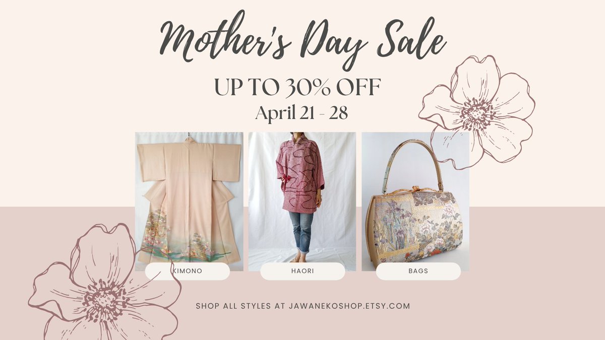 JawanekoShop's tweet image. 🌸 Mother’s Day Sale 🌸
Apr 21–28
Up to 30% off vintage kimonos, bags &amp;amp; ceramics
Thoughtful, one-of-a-kind gifts 
jawanekoshop.etsy.com #mothersdaysale  #etsysale #epiconetsy #shopsmall #giftforher #kimono #pottery #bags