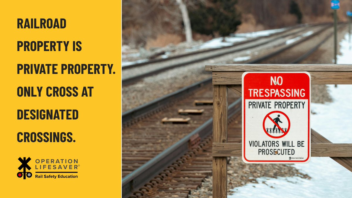 olinational's tweet image. Railroad property is private property. That includes tracks, trains, bridges, tunnels and rail yards. Walking, biking or taking photos on or near them is dangerous and illegal.

#StayOffStayAwayStaySafe!

#RailSafetyEducation #STOPTrackTragedies  #AlwaysExpectATrain
