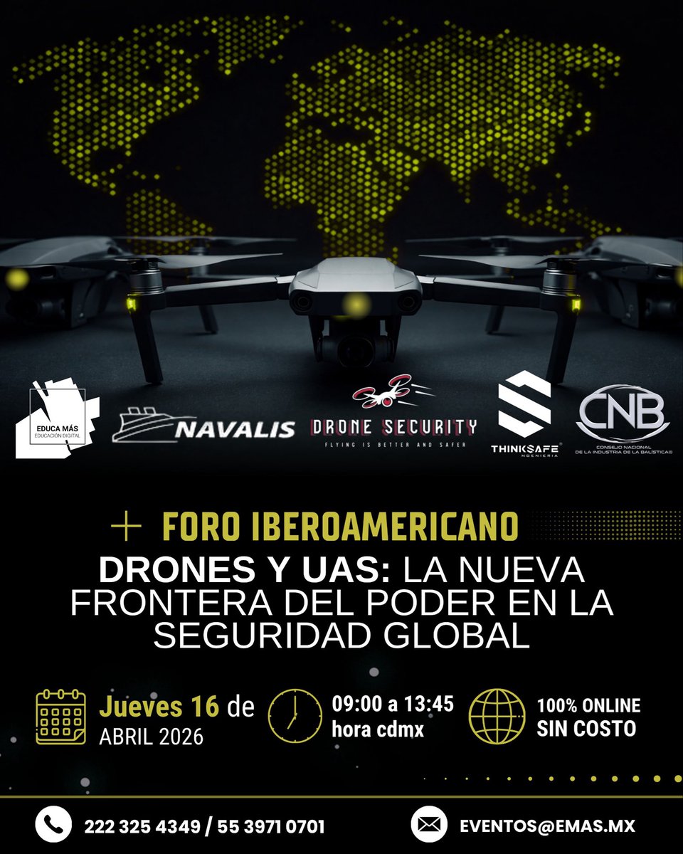 EducaMas23's tweet image. us06web.zoom.us/webinar/regist…
🚁 Damos inicio al Foro Iberoamericano “Drones y UAS: La Nueva Frontera del Poder en la Seguridad Global”

🕘 09:00 – 13:45 CDMX
💻 Online | Sin costo

#Drones #Seguridad #Educamás