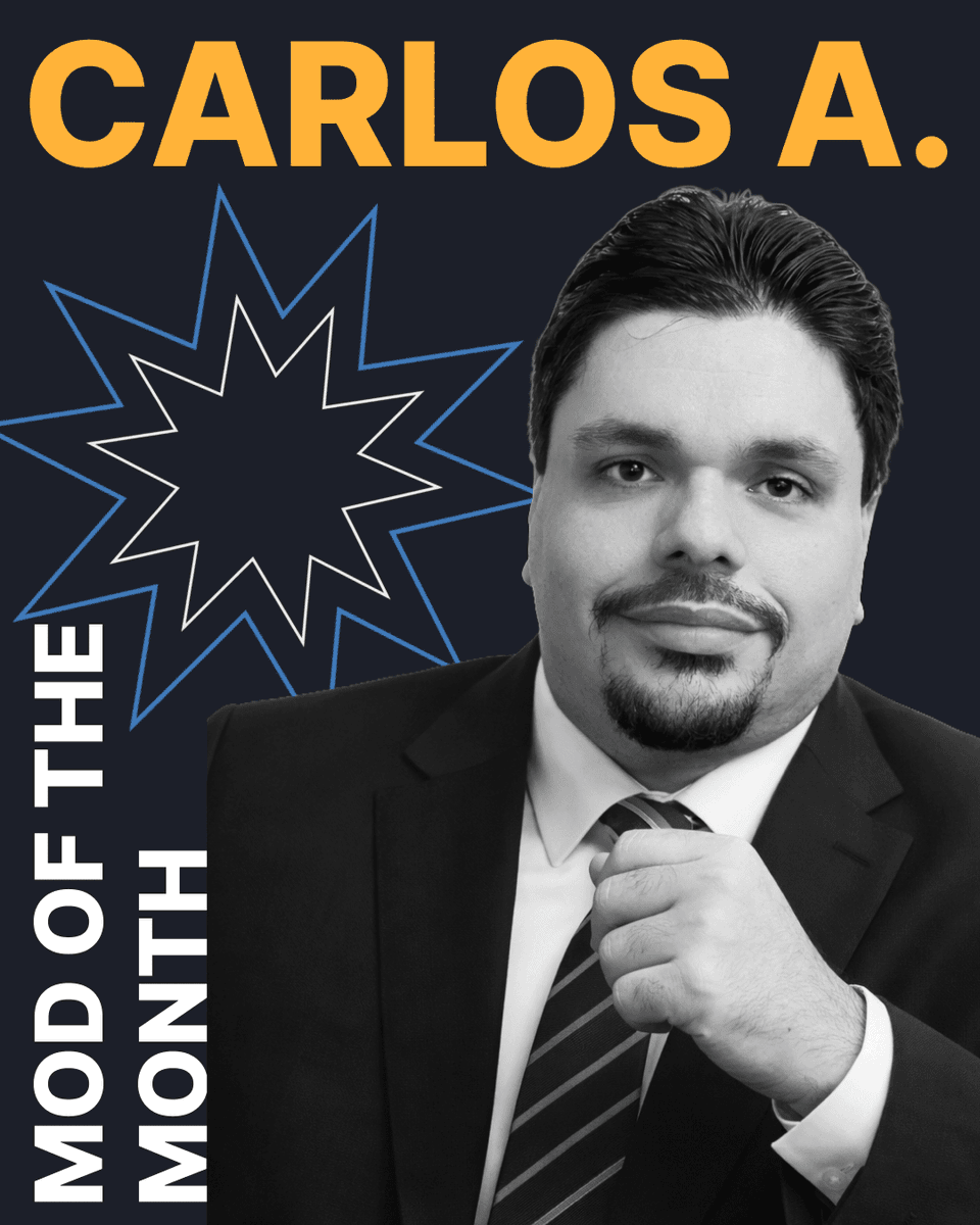 modsquad's tweet photo. Celebrating Carlos A., our March Mod of the Month 🎉

For 11 years, he’s brought energy, care, and consistency to every community he supports, from gaming to social.

More on his story: https://t.co/VNBtVHrcQF https://t.co/US9Neczh7V