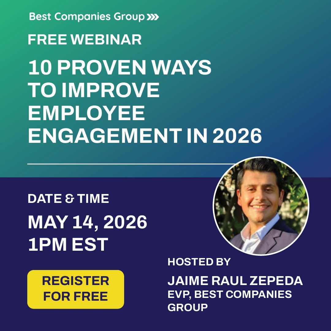 MDDailyRecord's tweet image. Want to strengthen employee engagement in 2026 but not sure where to start? 

Don’t miss this free, live webinar from Best Companies Group designed to help you take the next step. Reserve your spot: us02web.zoom.us/webinar/regist… 
#HRLeadership #EmployeeEngagement #WorkplaceCulture