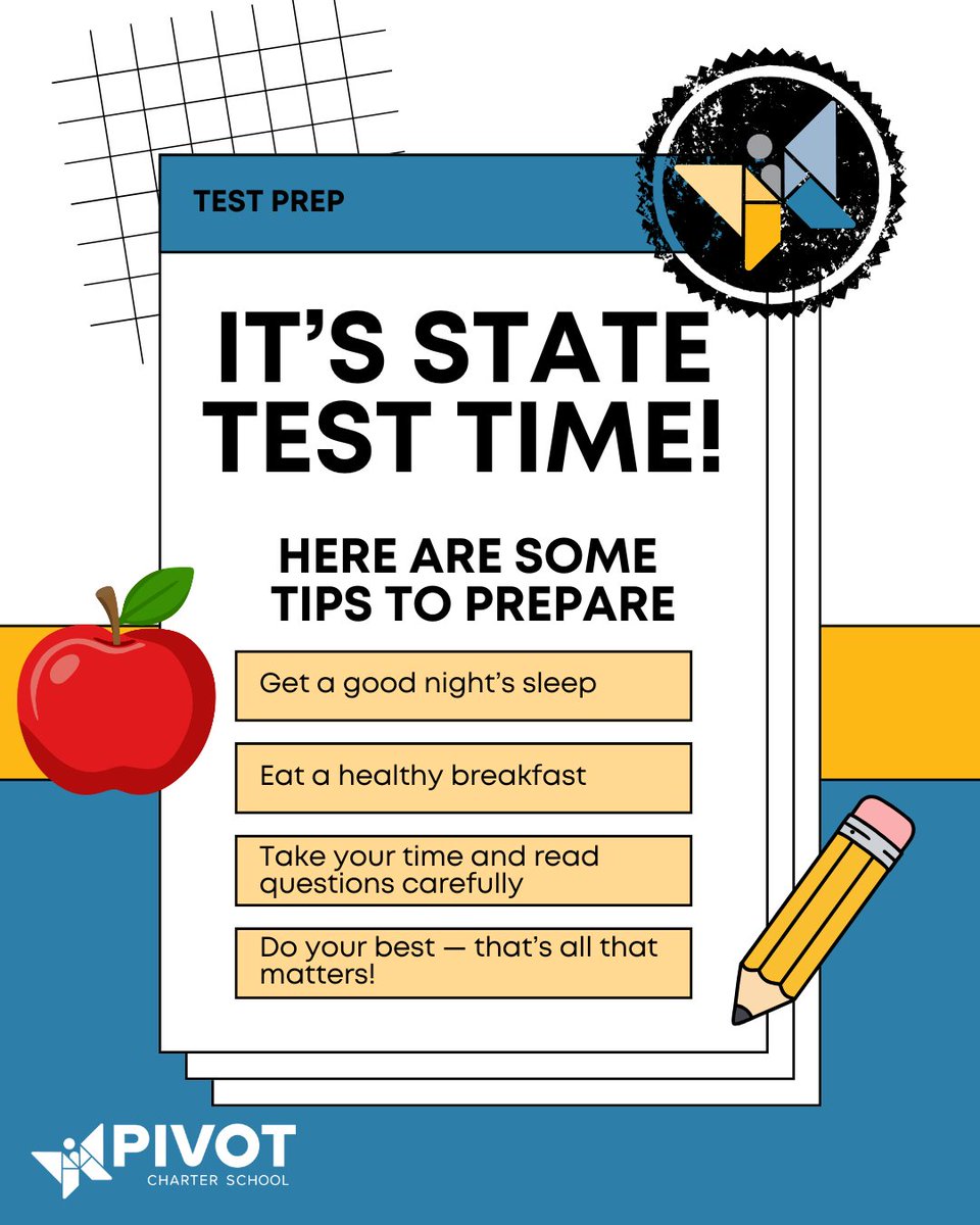 PivotNorthBay's tweet image. 📚✨ Show up, shine, and support Pivot!

April 20 - April 24 students will participate in the CAASPP state testing. These assessments help us understand student progress and strengthen our programs.

#PivotCharterSchool #StudentSuccess #TestingWeek #PivotProud