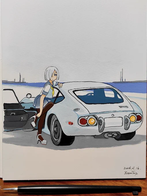 浜風と2000GT。やはり不透明水彩が良いかも。