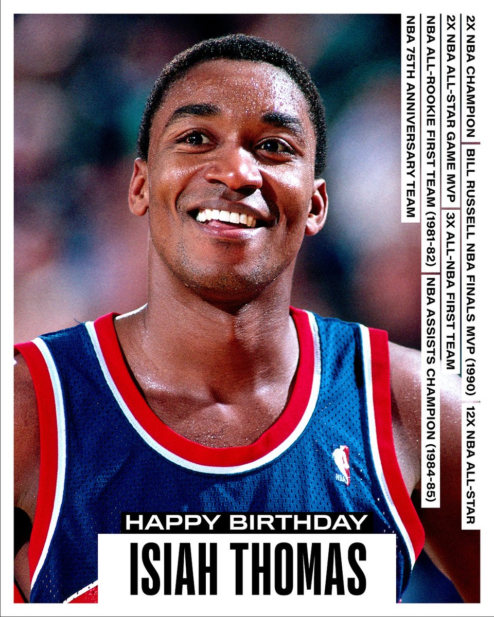 NBAHistory's tweet image. Join us in wishing a Happy 65th Birthday to 12x NBA All-Star, 2x NBA champion, 1990 NBA Finals MVP and 75th Anniversary Team member, Isiah Thomas!