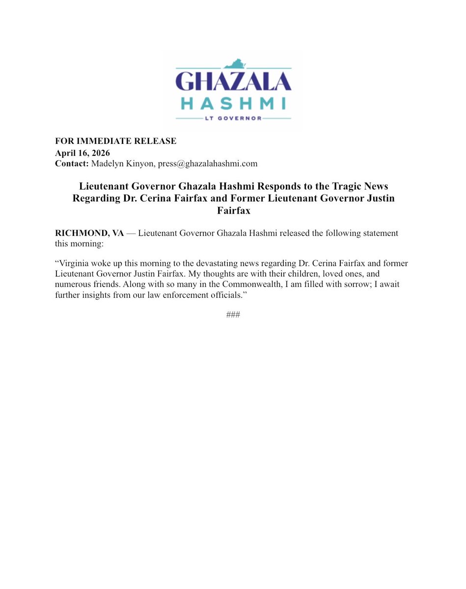 Lt. Governor Ghazala Hashmi tweet media