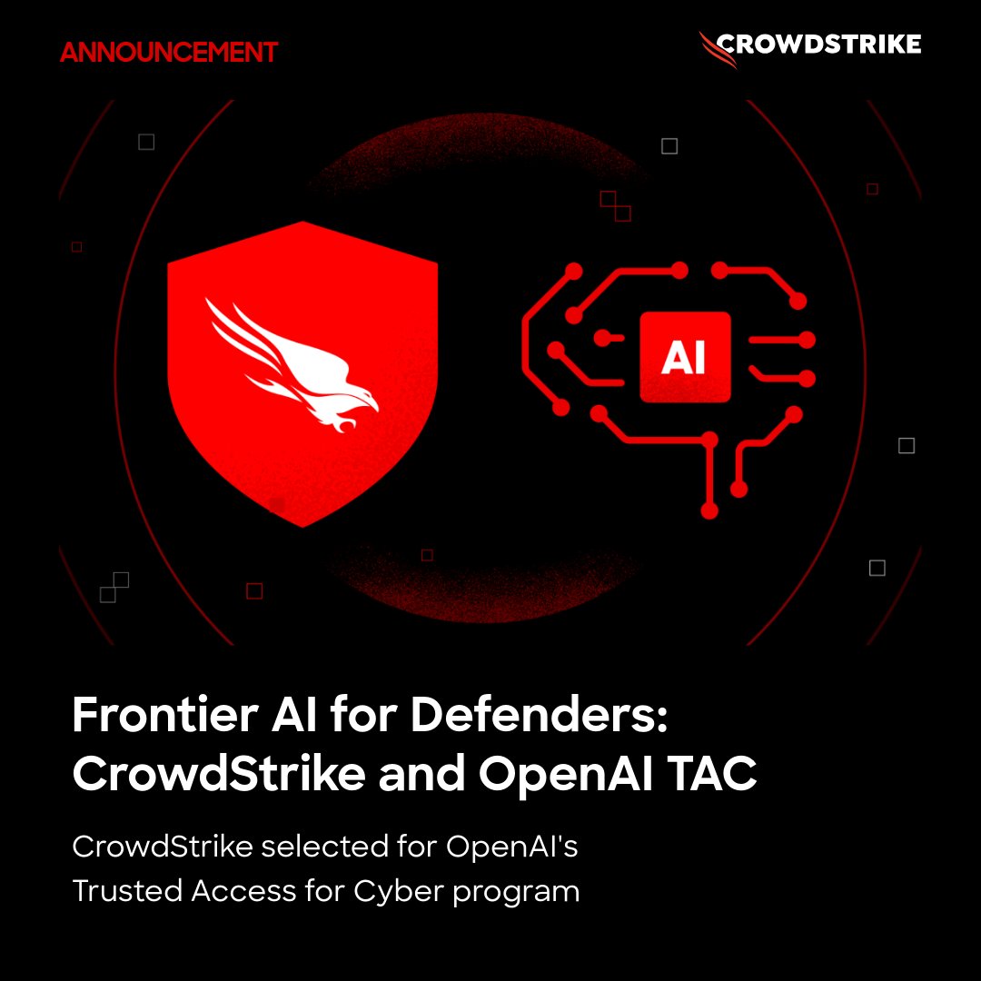 NEW: <a href="/CrowdStrike/">CrowdStrike</a> has been selected for <a href="/OpenAI/">OpenAI</a>'s Trusted Access for Cyber (TAC) program. 

More on our blog: crwdstr.ke/6010B6fB6r