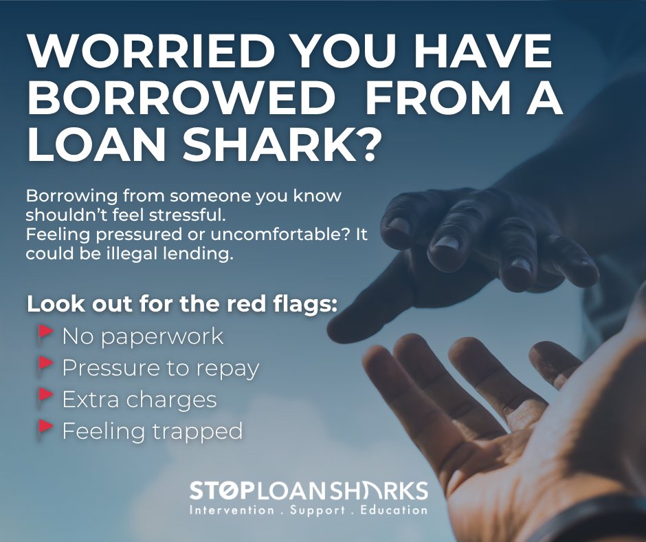 SLSEngland's tweet image. Borrowing from someone you trust should never make you feel scared or trapped.
Know the red flags and get confidential support today.
Find out more today at stoploansharks.co.uk 
#StopLoanSharks #StaySafe #Loansharks