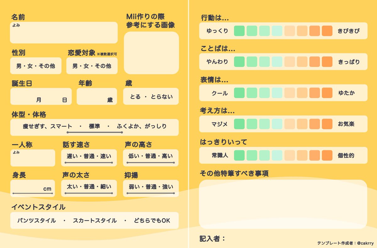 cakrry's tweet photo. 身内に向けて作ったのですが、せっかく作ったし、ゲームもついに発売されたので、テンプレートを公開します！
トモダチコレクションにてMiiのレシピテンプレートを作りました！✨️✨️

ご自由にお使いください〜🤟

#トモダチコレクション
#トモダチコレクションわくわく生活 https://t.co/ueDV99xep0