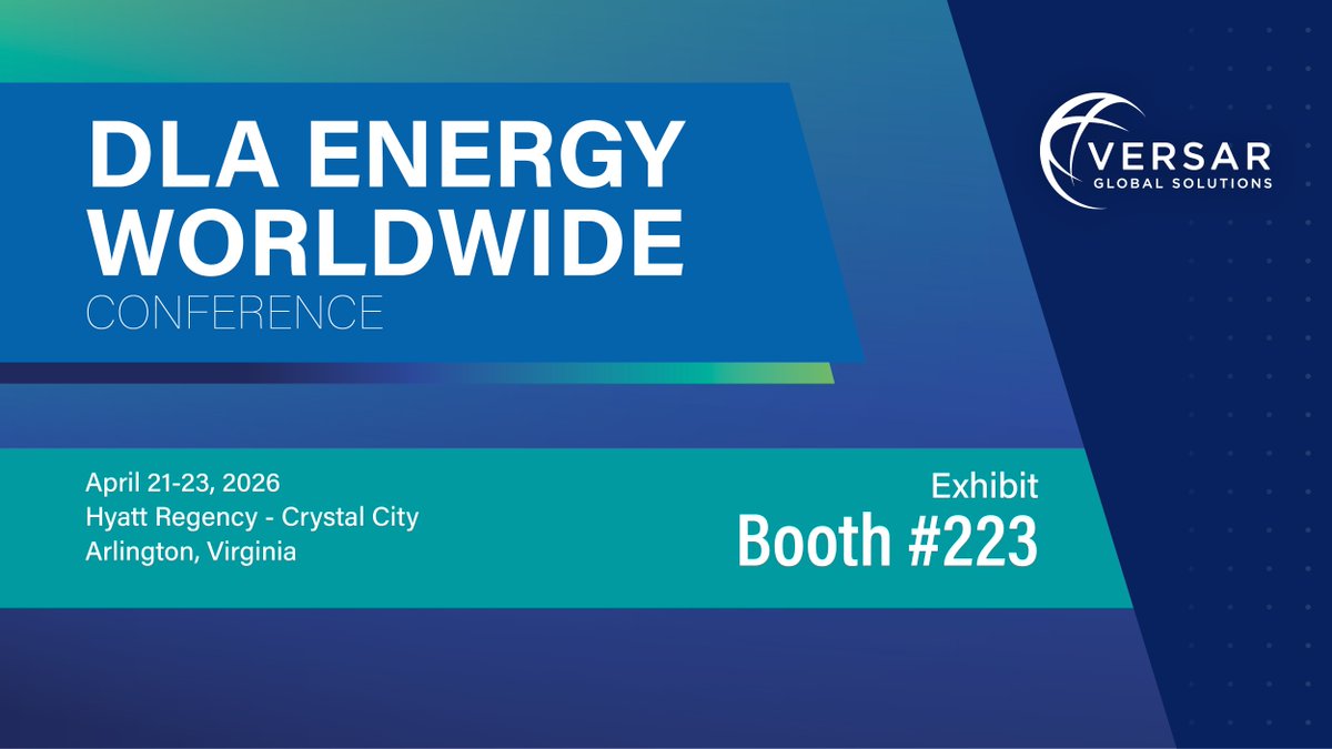 VersarInc's tweet photo. @VersarInc  is heading to the @DLAMIL  Energy Worldwide Conference! Stop by Booth #223 to meet the team and learn how we support mission-critical energy solutions. Connect with us on the WHOVA app—see you there!
#DLAEnergyWorldwide #EnergyIndustry #DefenseLogistics https://t.co/76H6gy1Cd1