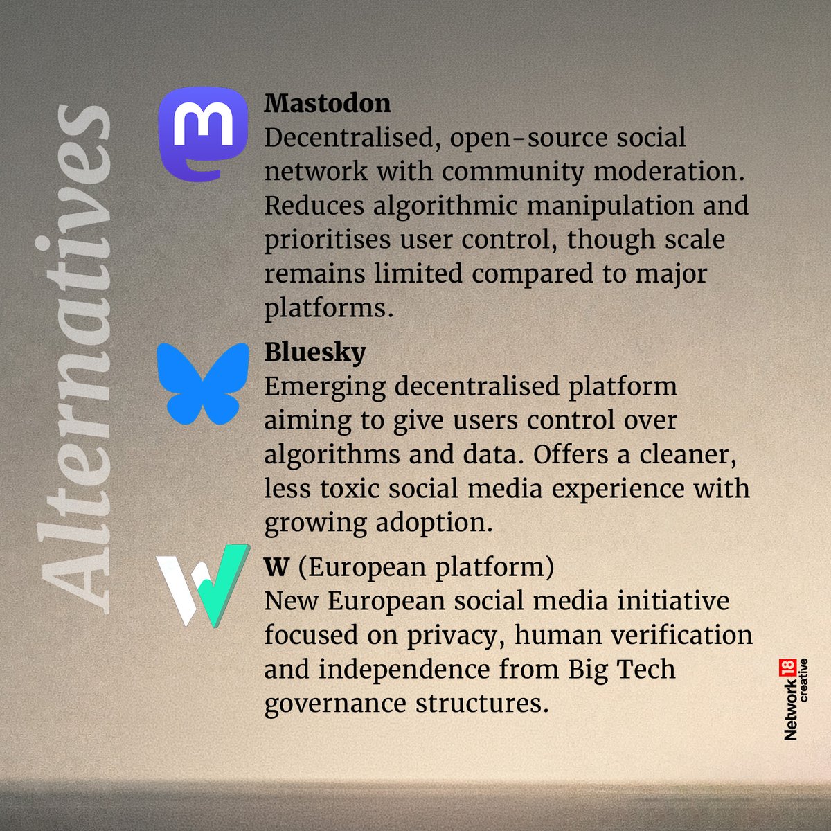 Nw18Graphics's tweet image. Your alternatives to Big Tech 
(4/4)

#Infographics #VisualStories #Nw18Creatives #Nw18Graphics