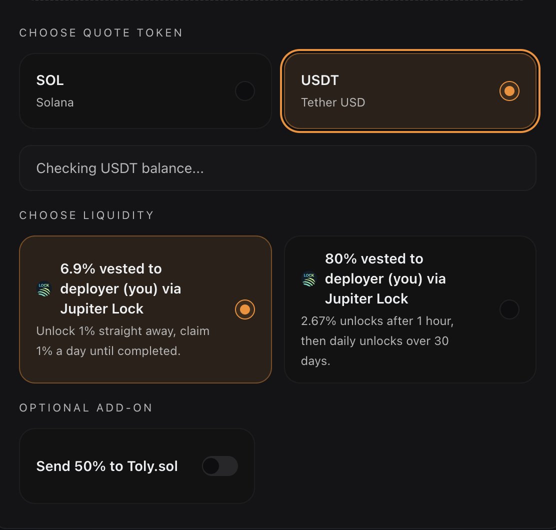 To say thanks to Tether and because when memes hit CEX the pairs used are $USDT anyway, and as Solana is the international trading floor for everything, bropump.run now supports TOKEN/USDT pairs, use $USDT as the base pair for trading instead of $SOL

Get 6.9% or 80%