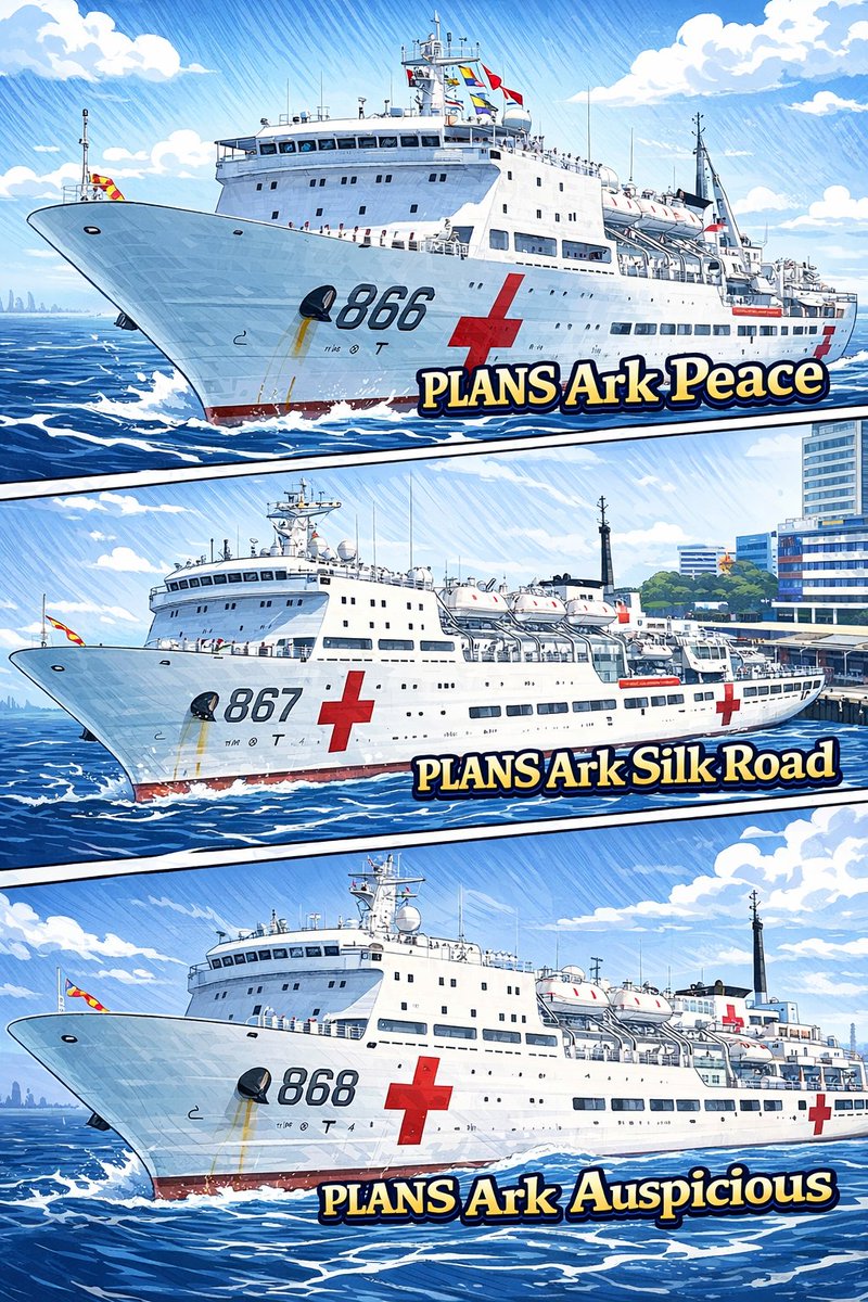 GlobalIRWatcher's tweet photo. Three Chinese Hospital Ships🌊⚕️
Also, Papua New Guinea established diplomatic relations with China in 1976, just one year after gaining independence.
#SilkRoadArk #MissionHarmony2025 #PeaceArk #ChineseHospitalShip https://t.co/4B56vJQJPQ