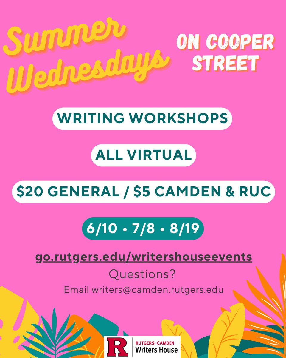 MFACamden's tweet photo. It’s 90° in Camden and we’ve got summer on the brain: announcing our lineup of Summer Cooper Street Workshops! We have lunchtime and evening options, all virtual, so you can tune in wherever the summer takes you. $20 general; $5 for Camden residents &amp; RUC students. See you there! https://t.co/27e1vECs9X