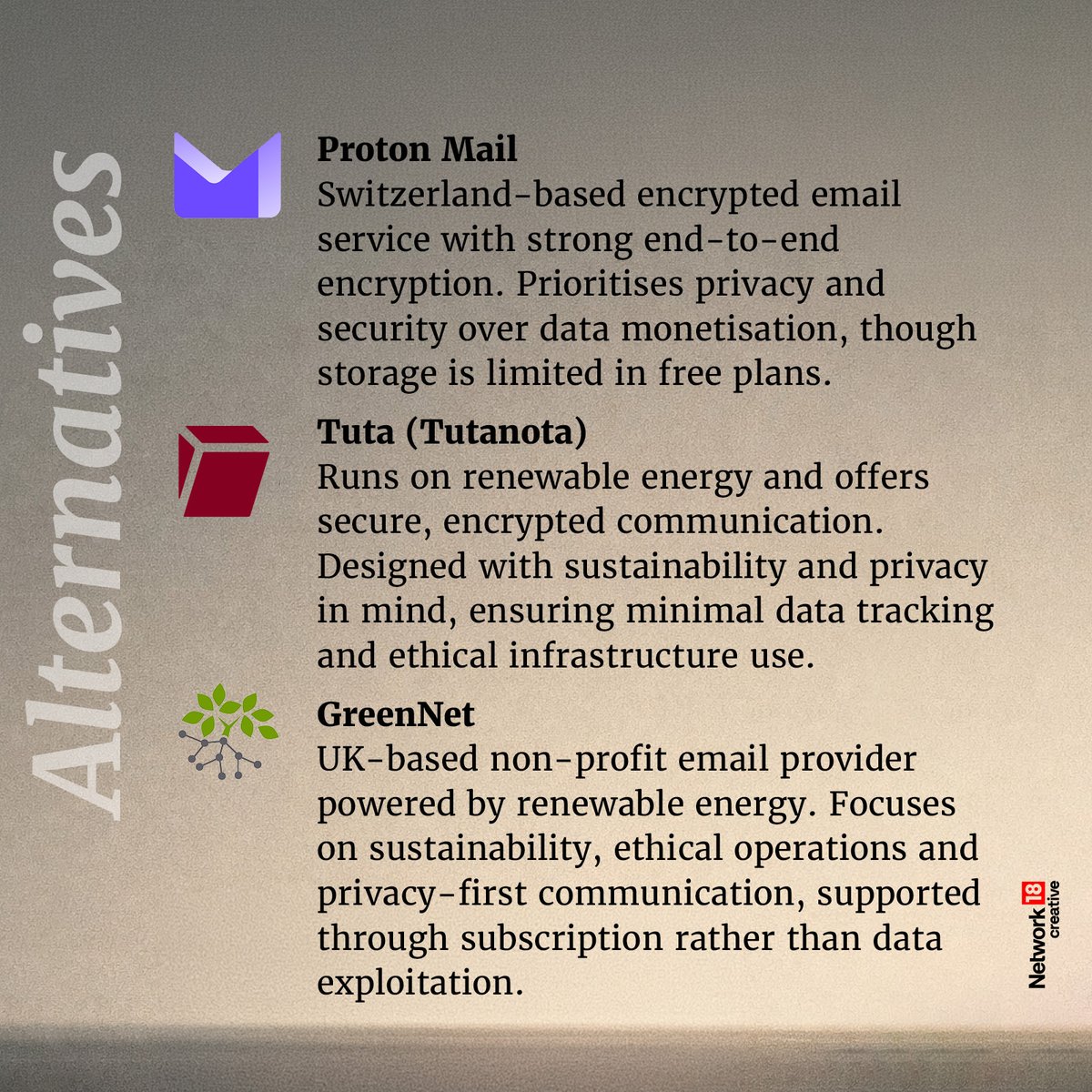 Nw18Graphics's tweet image. Your alternatives to Big Tech 
(2/4)

#Infographics #VisualStory