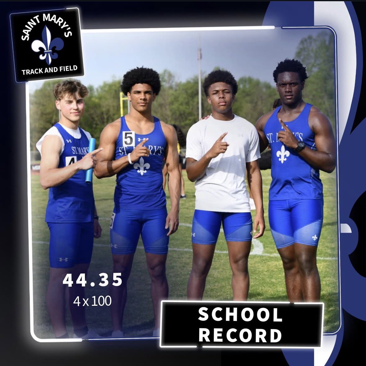 anai11day's tweet photo. Broke the outdoor 4x1 record with a time of 44.35 and the triple jump school record with a jump of 42'1 yesterday! Also the new Marylands #31 in the event

@MasonJohnsonm6 @Dylinj_19 @DJHitaffer @STMSaintsFB https://t.co/fuo2oDZUTJ