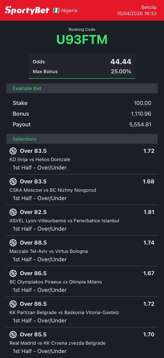 A_Omrez's tweet photo. SportyBet code for 49 odds converted from @Mrbankstips basketball first half overs https://t.co/VpS9Fm0CkK