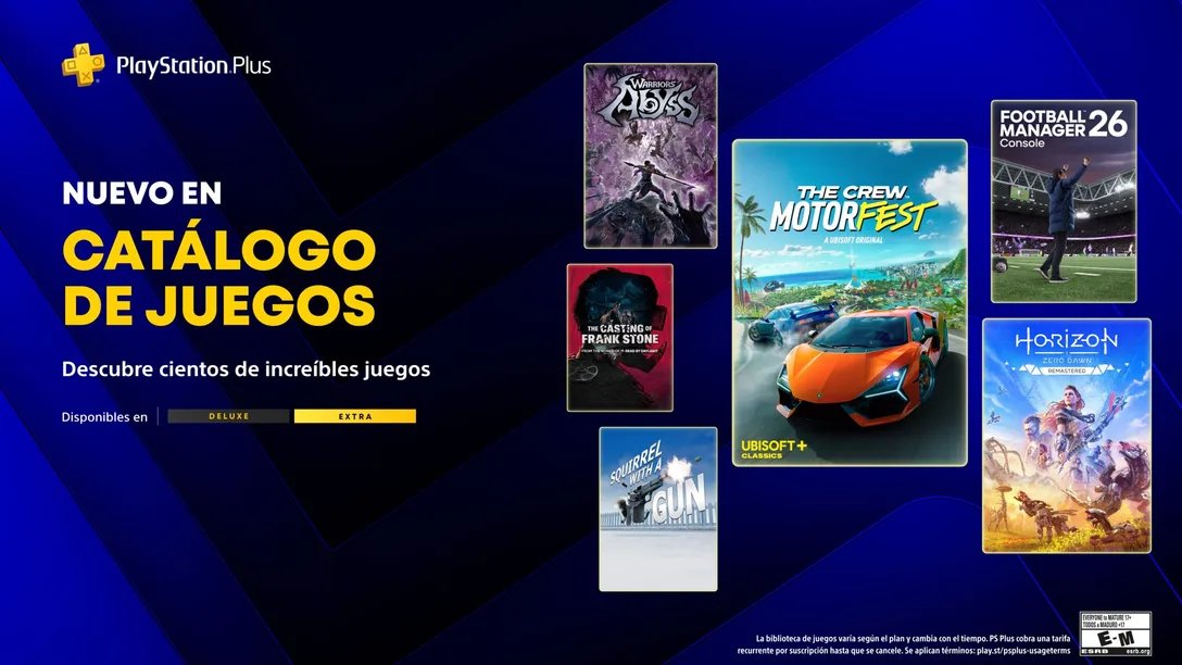 ElCuartoPlayer's tweet image. Horizon Zero Dawn Remastered y The Crew Motorfest son algunos de los juegos que llegarán a PlayStation Plus Extra &amp;amp; Deluxe durante este mes de abril.

Más información aquí:

blog.latam.playstation.com/2026/04/15/cat…

#Videojuegos #PS4 #PS5 #PlayStationPlus #Sony #ElCuartoPlayer