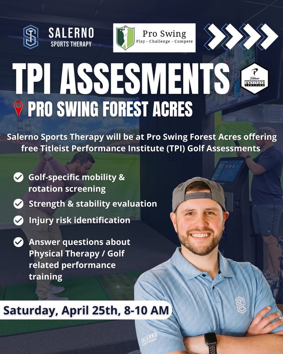 proswingcola's tweet photo. Columbia golfers ⛳️
Is your body limiting your game?
FREE 20-min TPI assessments at Pro Swing Forest Acres. Pain? Swing feels off? Missing rounds?
👉 Book now: https://t.co/rGZmXyi6Zm https://t.co/ewfY99gGmF