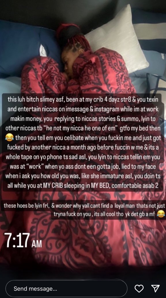 Her nigga took her phone and posted on her page while she was sleeping 😭