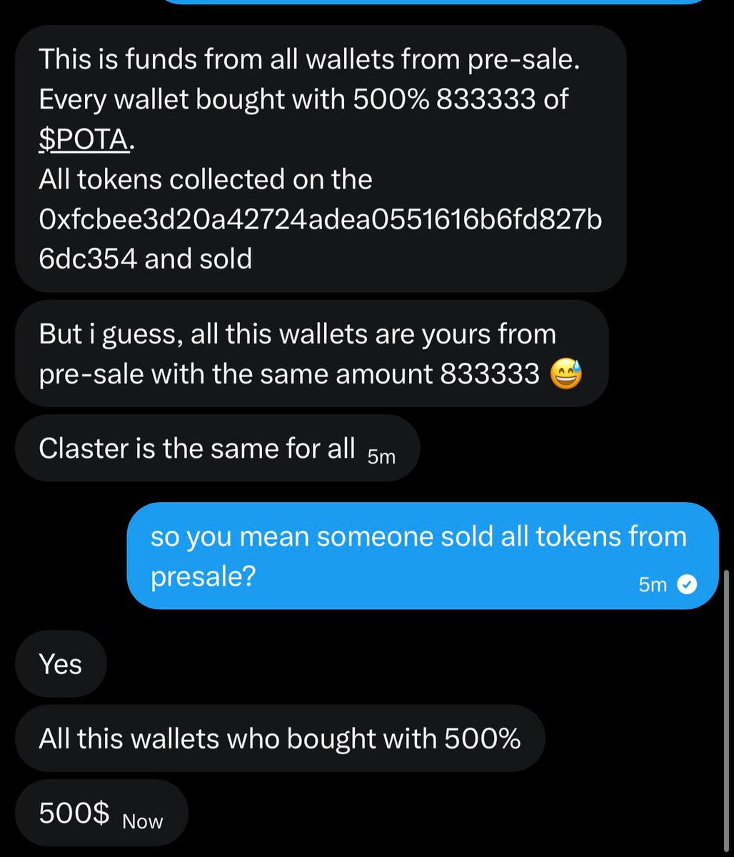 announcement;

today, a bundler from $pota presale decided to dump all of his tokens on lost and nuked the chart

many people started fudding before even understanding, there nothing we can do about it

it wasn't an exploit or bug, a holder just sold his bag