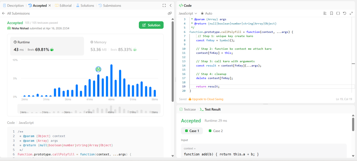 Snisha0908's tweet photo. Day 15/30 of #30DaysOfJavaScript 

 Solved 2 problems:
1️⃣ Fibonacci (No Generator)
Generate first n Fibonacci numbers using iteration.
2️⃣ callPolyfill
Recreate .call() → manually bind this without using built-in methods.

Consistency 
#JavaScript #LeetCode #30DaysOfCode #WebDev https://t.co/P5JQGo4wHJ