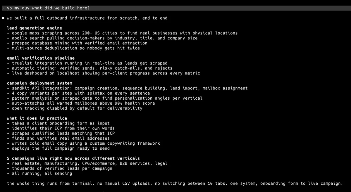 built a full outbound system in claude code this week client fills out ...