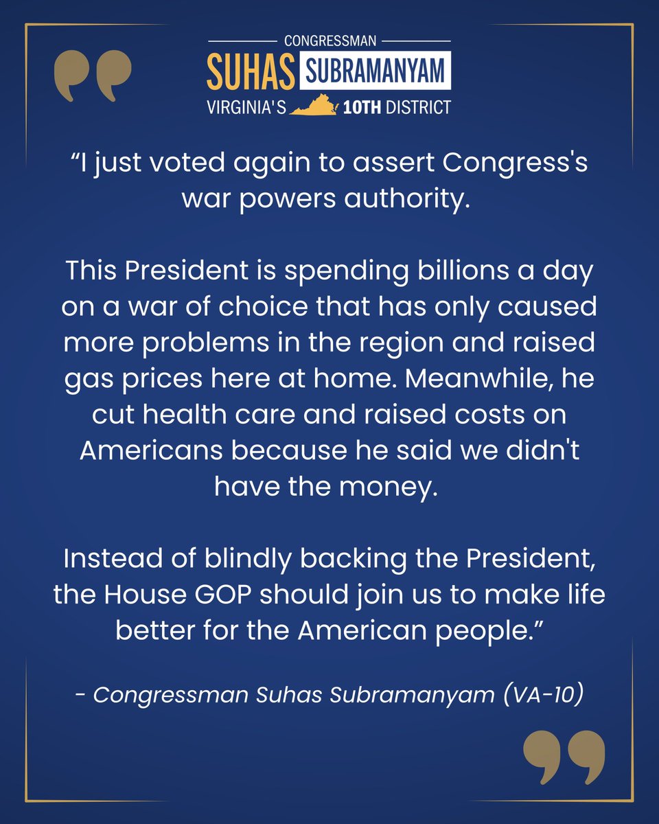 Rep. Suhas Subramanyam (VA-10) tweet media