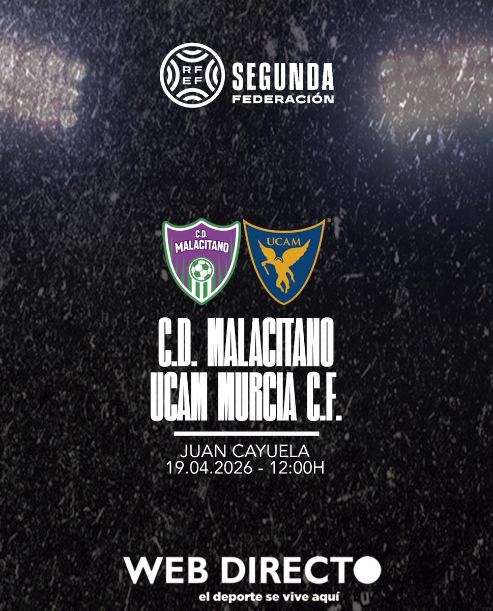 webdirecto_com's tweet photo. 📣 #SegundaFederación - GIV
⚽ @CDUMalacitano 🆚 @UCAMMurciaCF 

📍Estadio Juan Cayuela. 
⏰ 19.04 • 12:00h
🎟 https://t.co/hdy1vh4NSC
🔴 Es la hora de 𝐣𝐮𝐠𝐚𝐫. https://t.co/ujxYiY24Tu