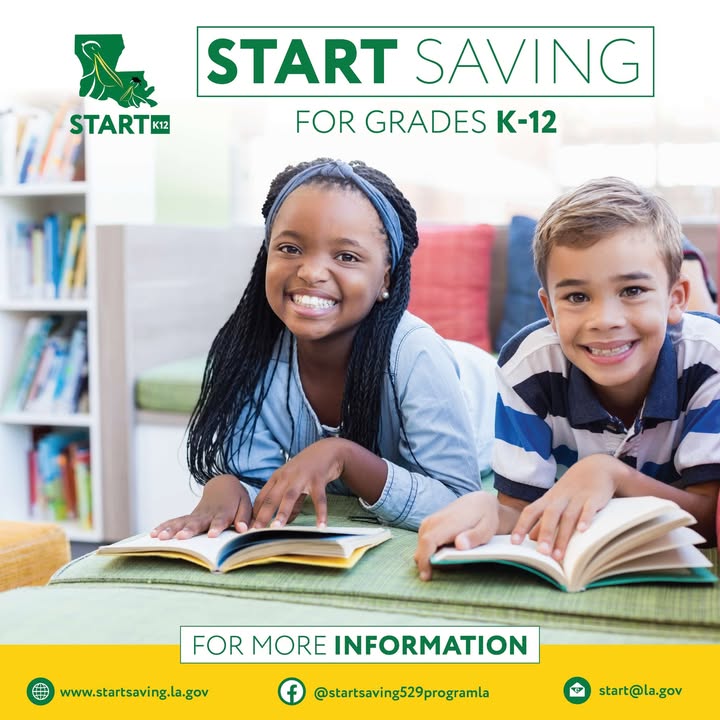 STARTSaving529's tweet photo. START K12 is a savings plan that allows families to save for tuition expenses related to attendance at eligible Louisiana schools that provide K-12 instruction.

Visit https://t.co/pAbp1nxGri for more information. #GeauxSTARTSaving https://t.co/Xq2L5Vj6ZB